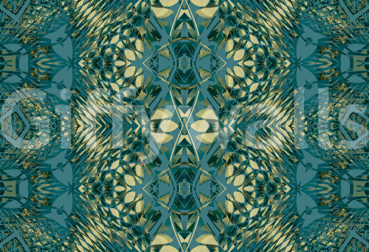 Abstract Ornamental Geometric Teal & Pale Yellow Lattice Wallpaper - AMBER DESIGN Wallpaper Wallpaper⁠