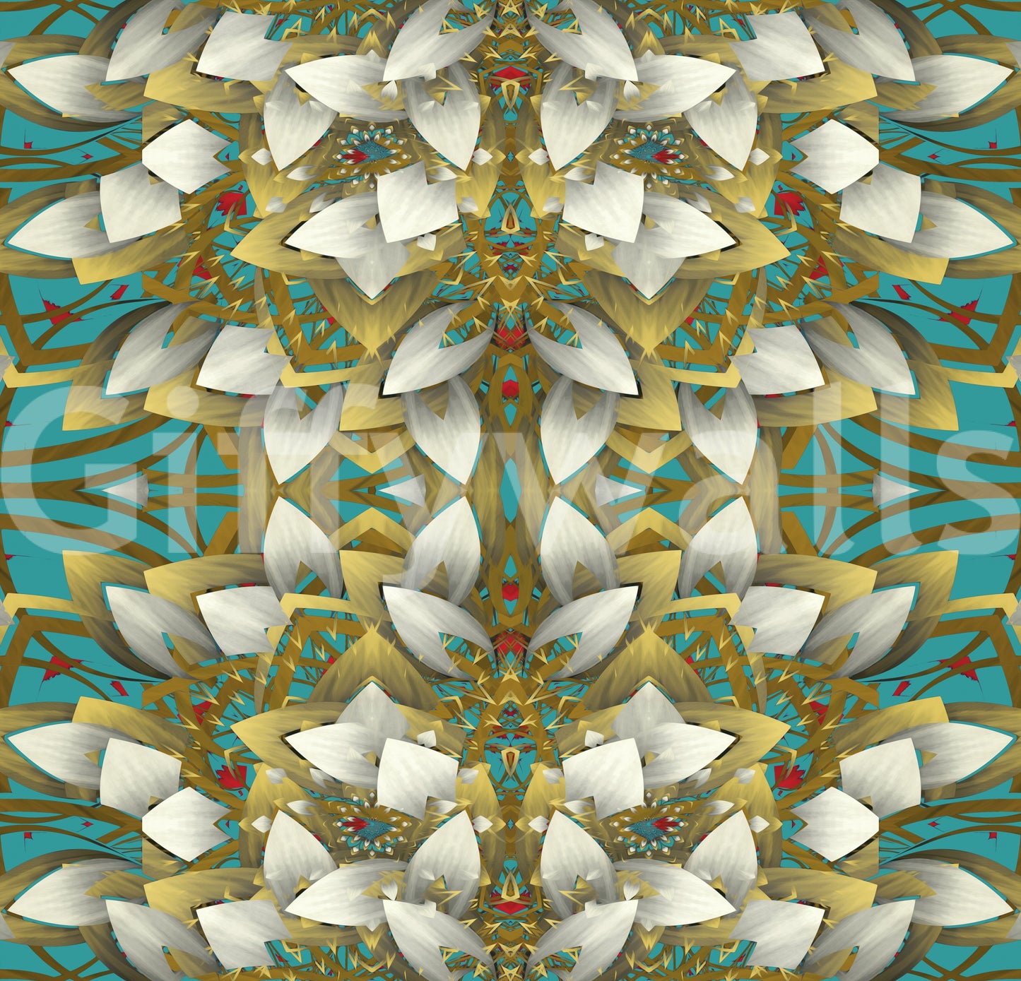 Teal & Gold Geometric Bloom Wallpaper - IKEBANA DESIGN Wallpaper⁠