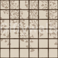 Neutral cream and brown fill the ginkgo shoji wall mural behind fine dark panels GD11495