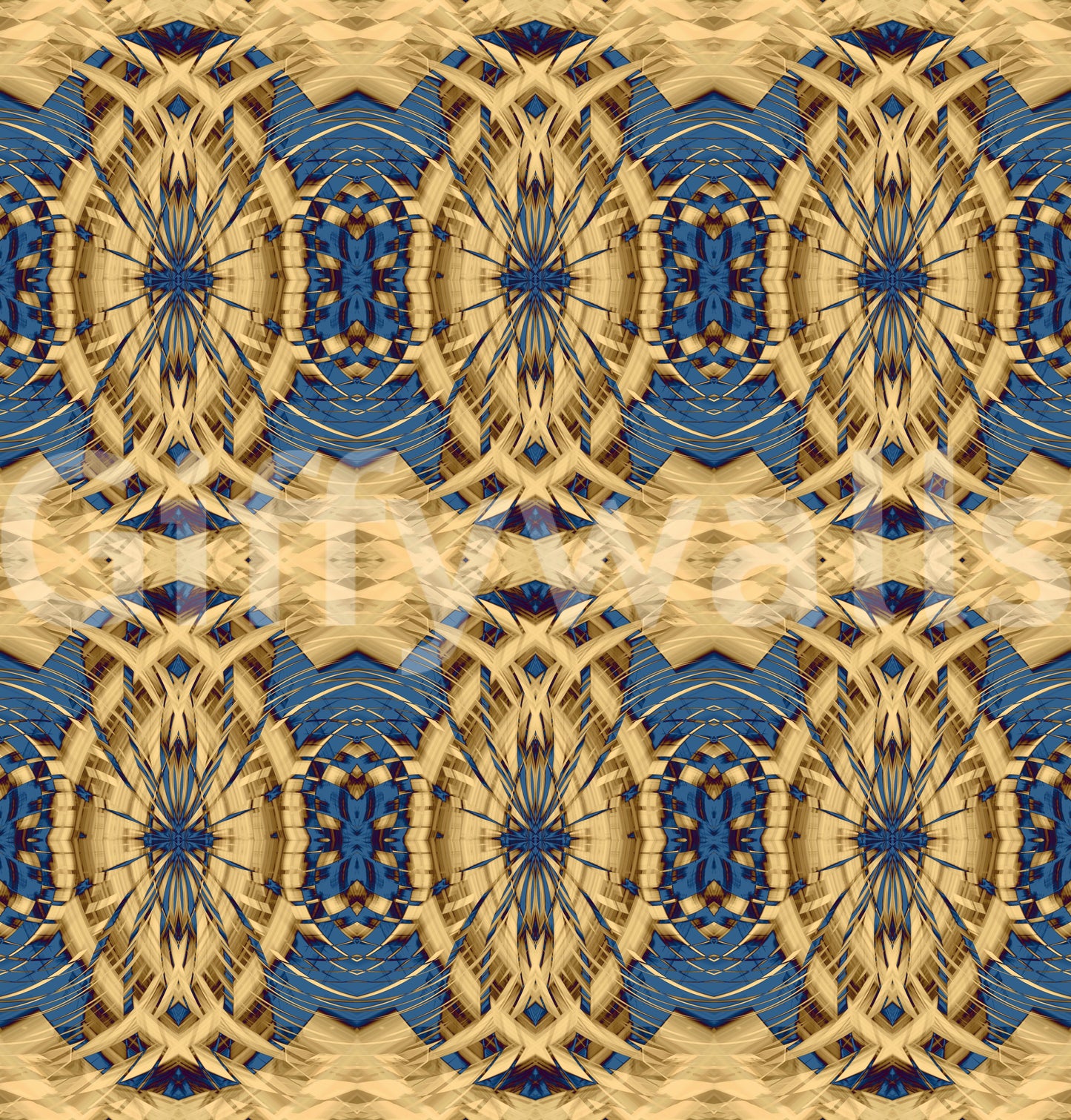 Cobalt Blue & Yellow Retro Geometric Medallion - MOSQUITO  Wallpaper⁠