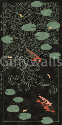 Japanese Koi Pond Woodblock Wall Mural
