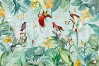 Exotic Bird and Tropical Flora Illustration Wall Mural