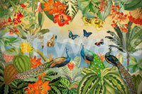 Vintage Peacock and Tropical Botanical Explorer Wall Mural