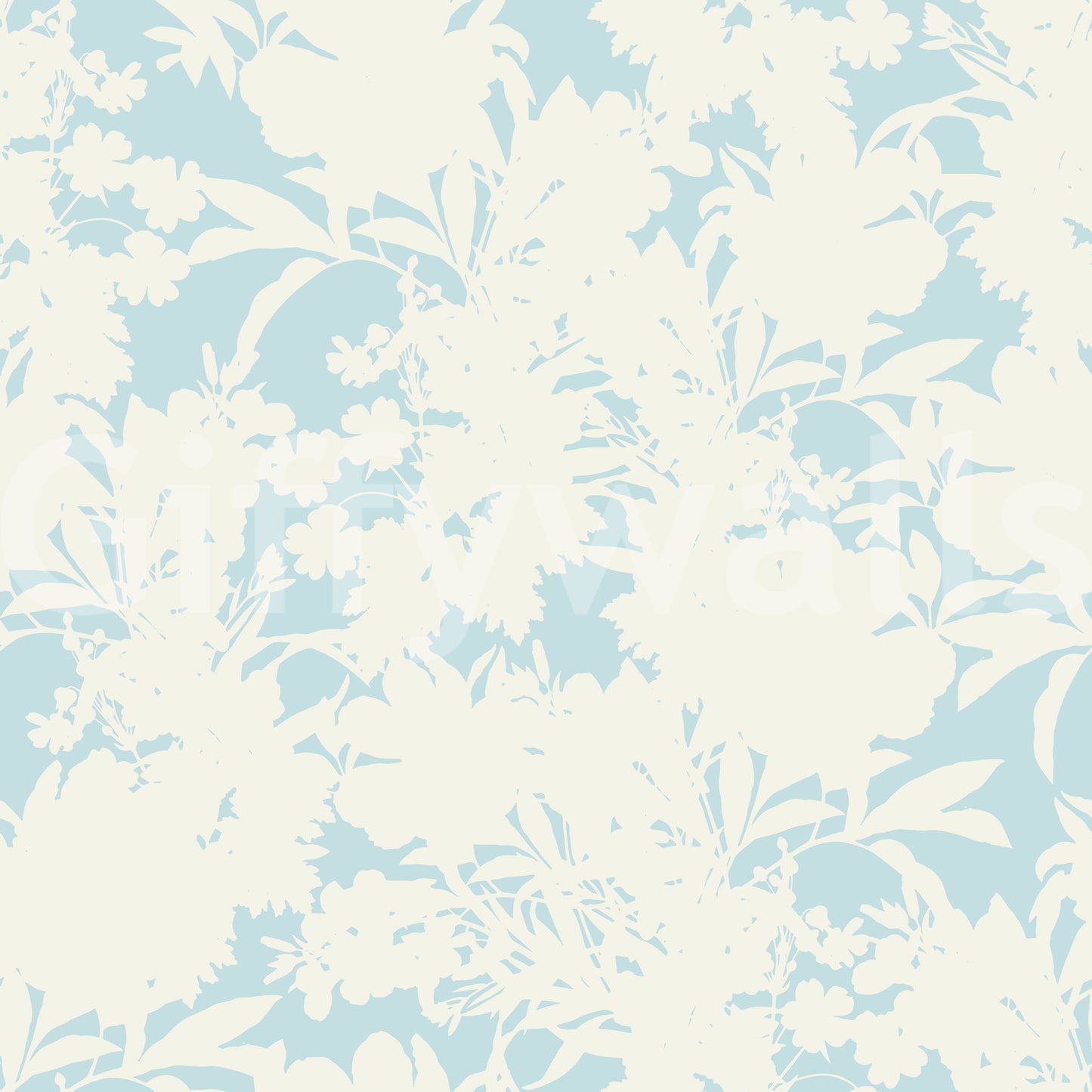 Airy Cream and Blue Garden Repeat Wallpaper⁠