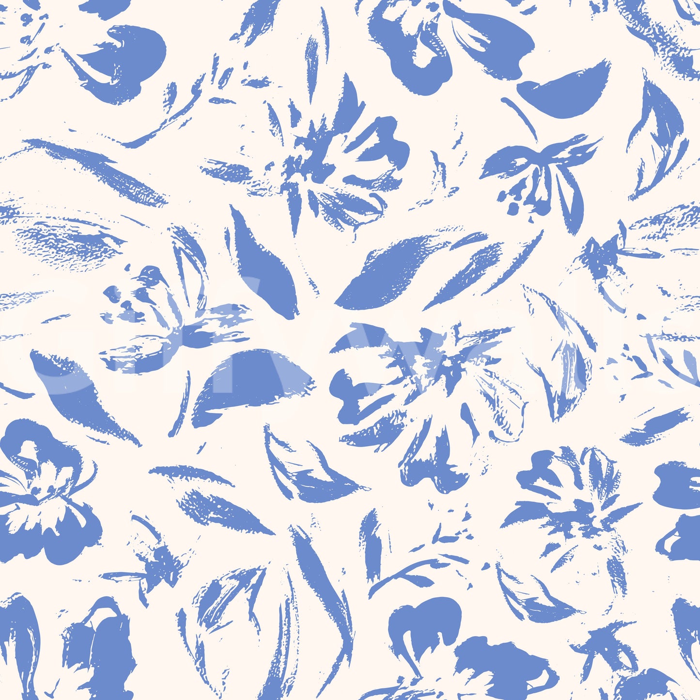 Cream and Cobalt Floral Wallpaper⁠