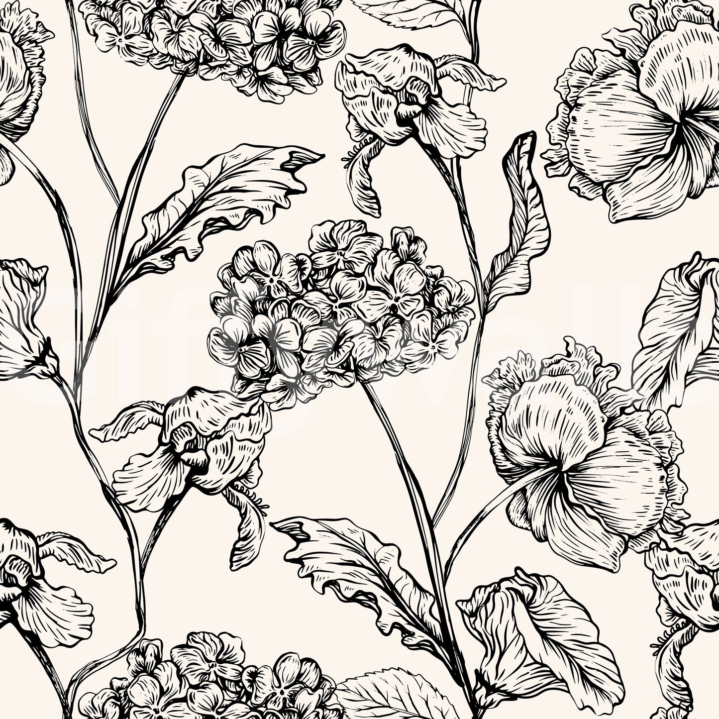 Monochrome Botanical Line Art Wallpaper⁠