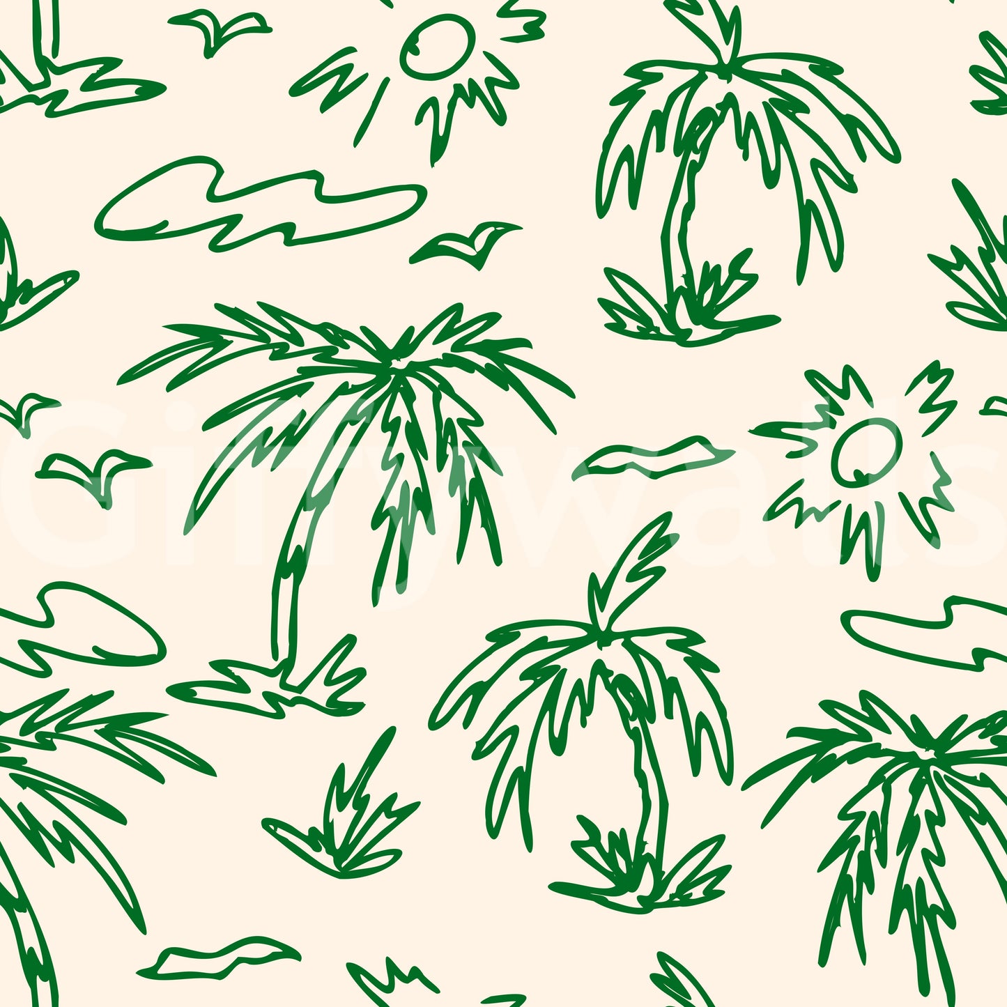 Coastal Breeze Tropical Lineart Wallpaper⁠