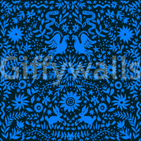 Mexican Folklore Blue Bird and Rabbit Motif Wallpaper⁠