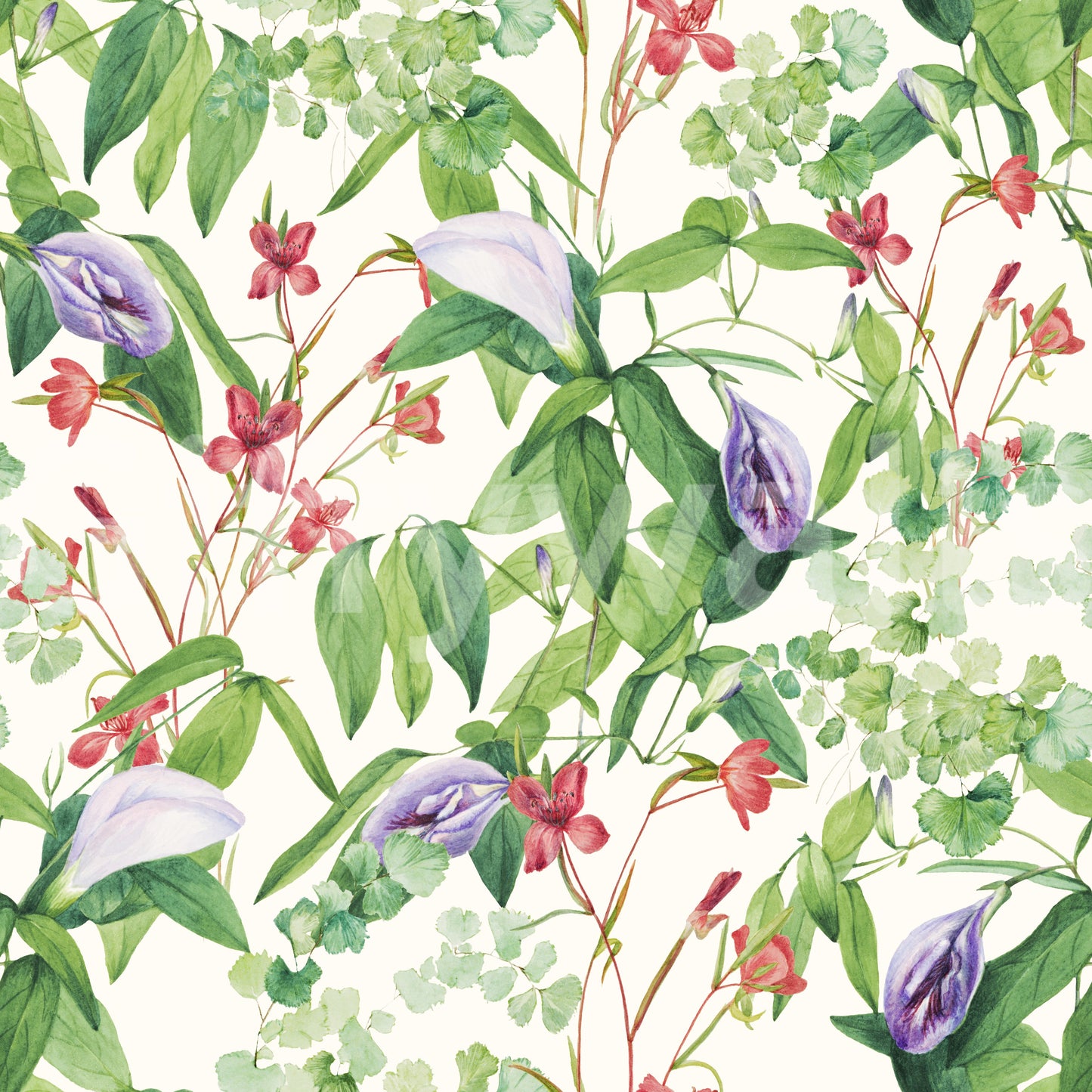 Botanical Fern and Petal Wallpaper⁠