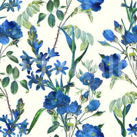 Vintage Indigo Wildflower Garden Pattern Wallpaper⁠