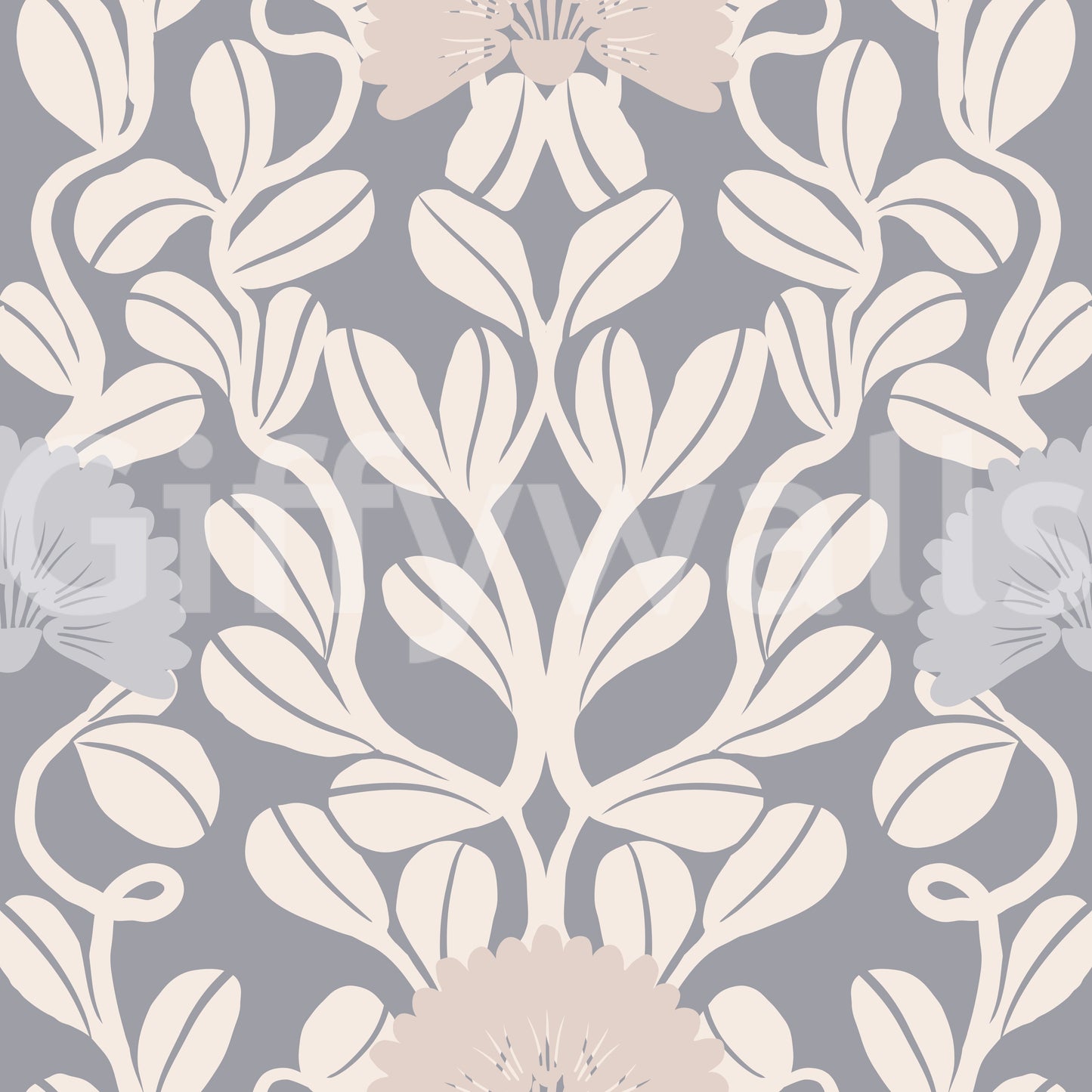 Grey and Cream Damask Floral Wallpaper⁠