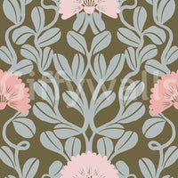 Sage and Blush Botanical Damask Wallpaper⁠