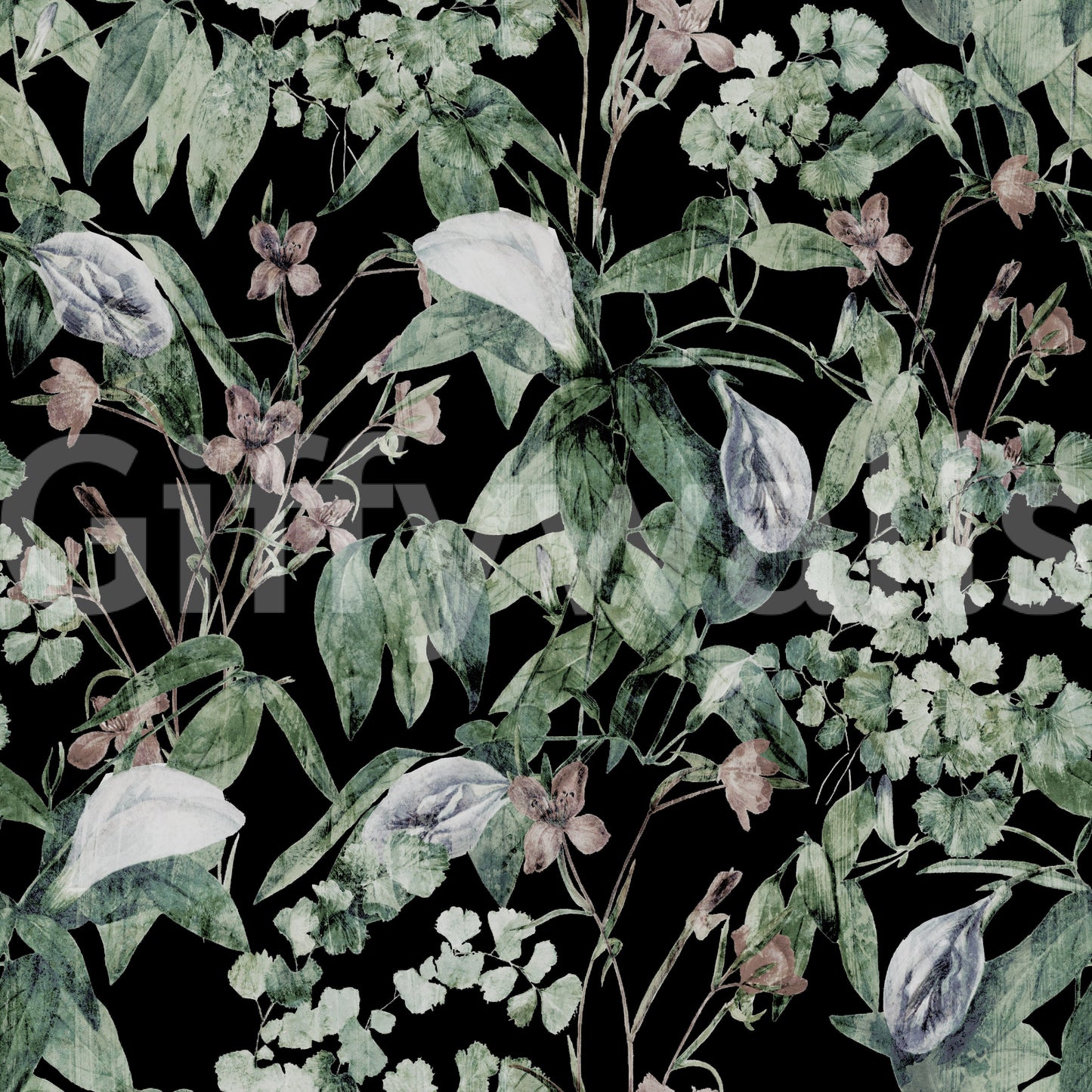 Midnight Botanical Sketch Wallpaper⁠