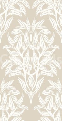Organic Cream Leaf Motif Wallpaper⁠