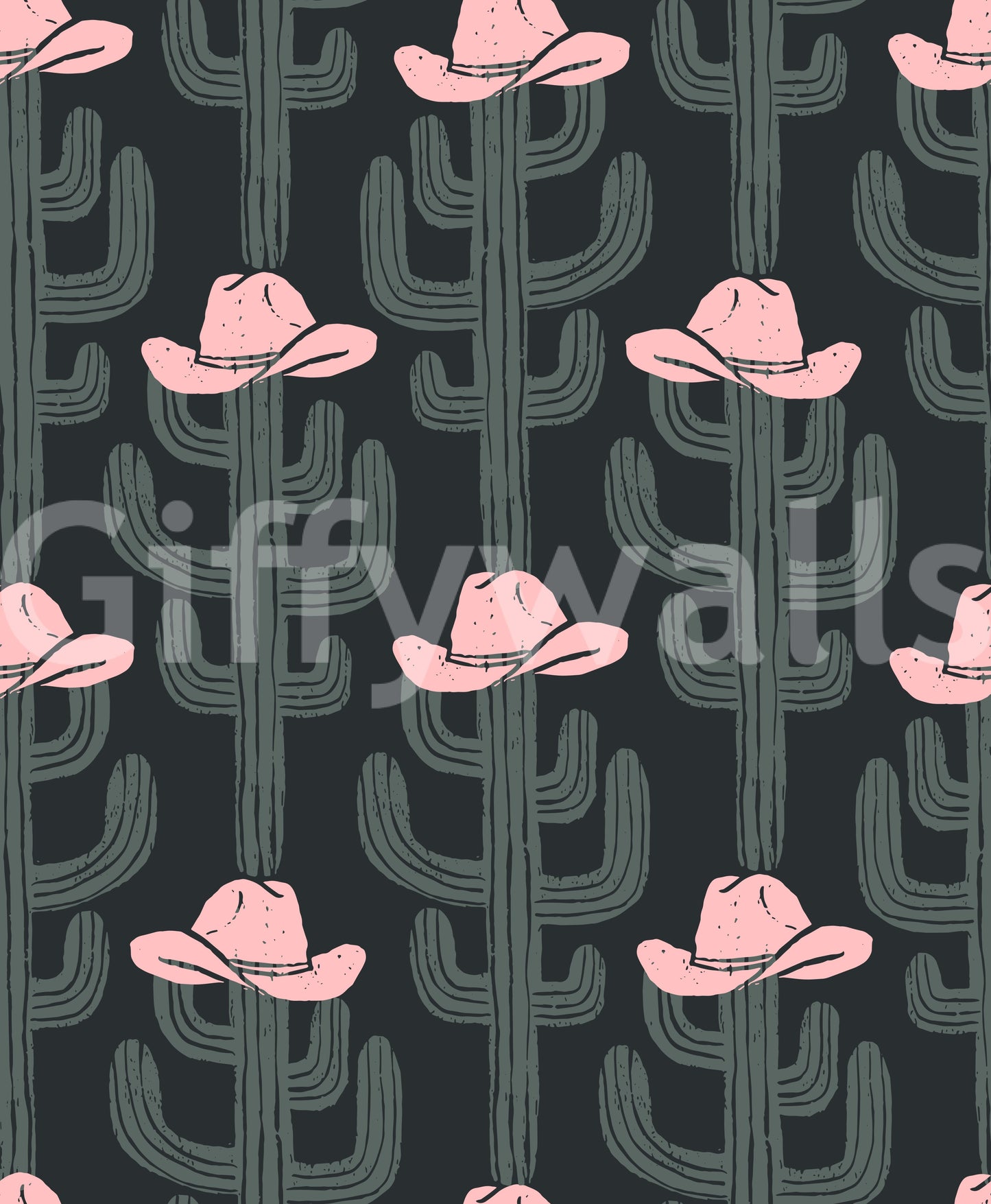 Western Cactus and Cowboy Hat Wallpaper⁠