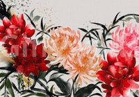 Crimson and Peach Floral Ink Wash Wall Mural