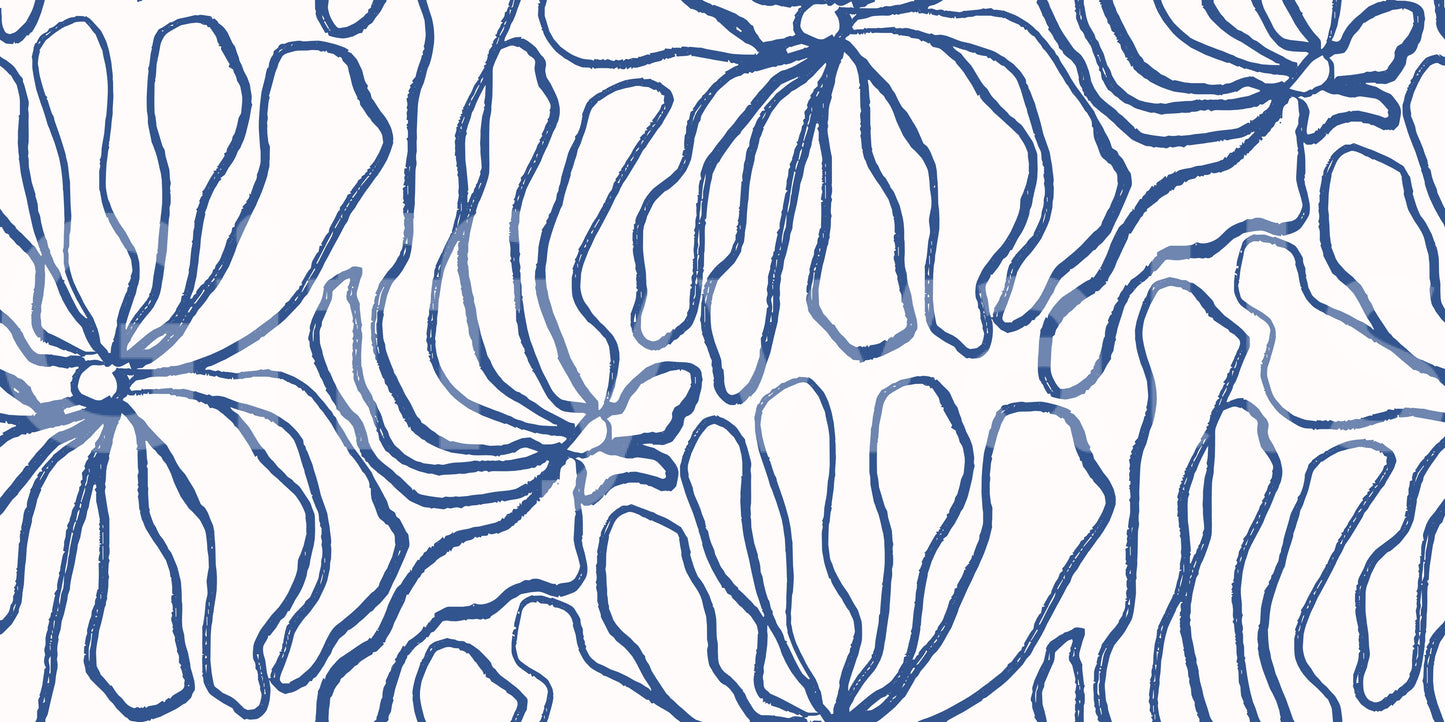 Minimalist Blue Contour Blooms Wallpaper⁠