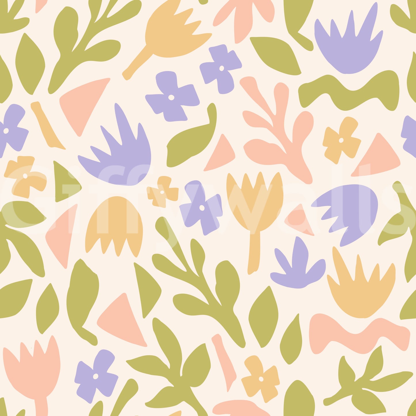 Pastel Botanical Folk Art Shapes Wallpaper⁠