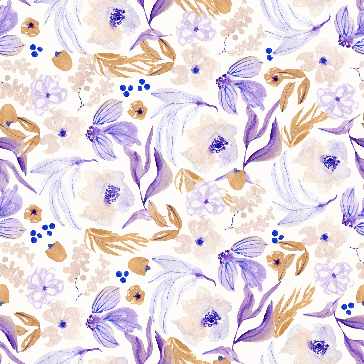 Lavender and Gold Botanical Bloom Wallpaper⁠