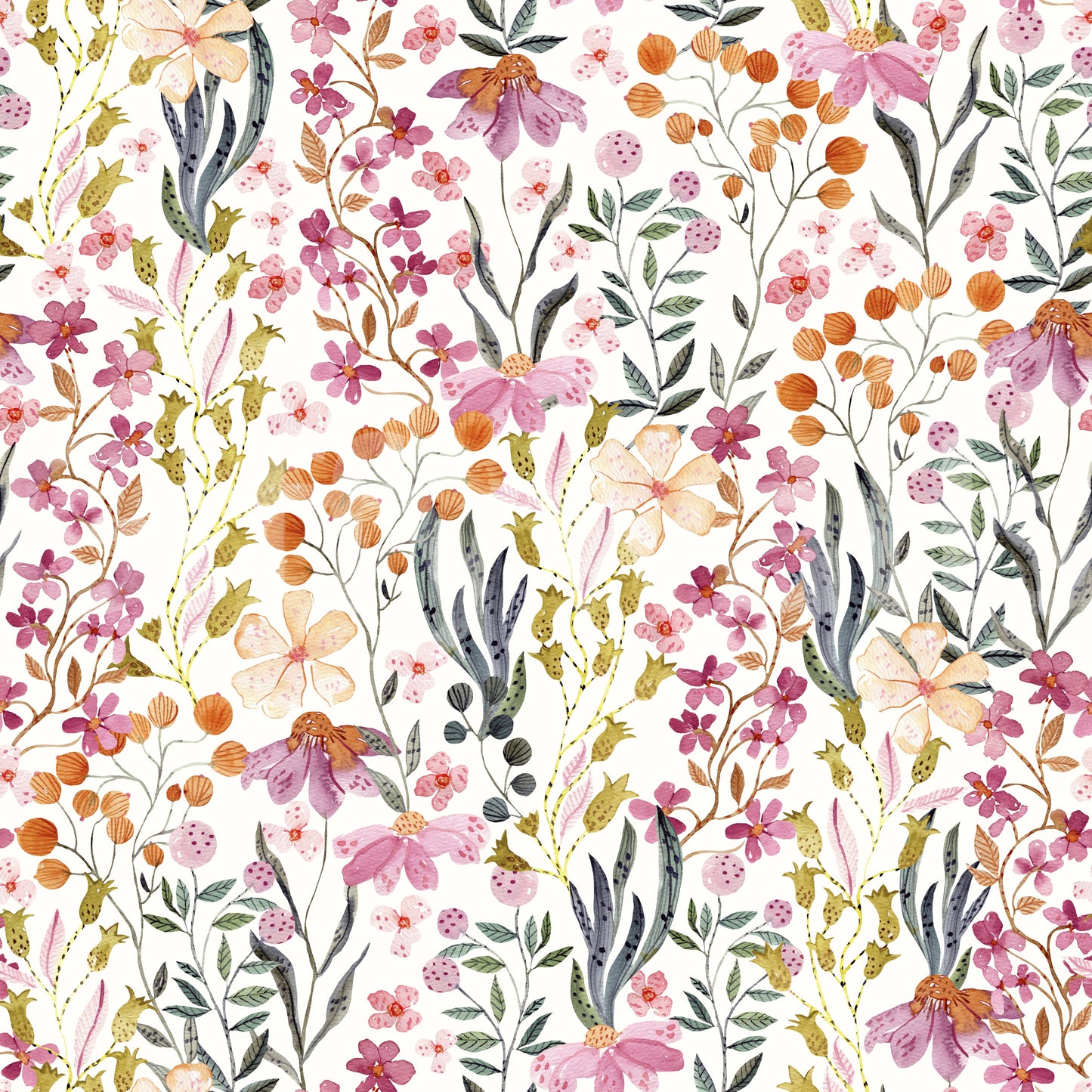 Watercolor Meadow Blooms Wallpaper⁠