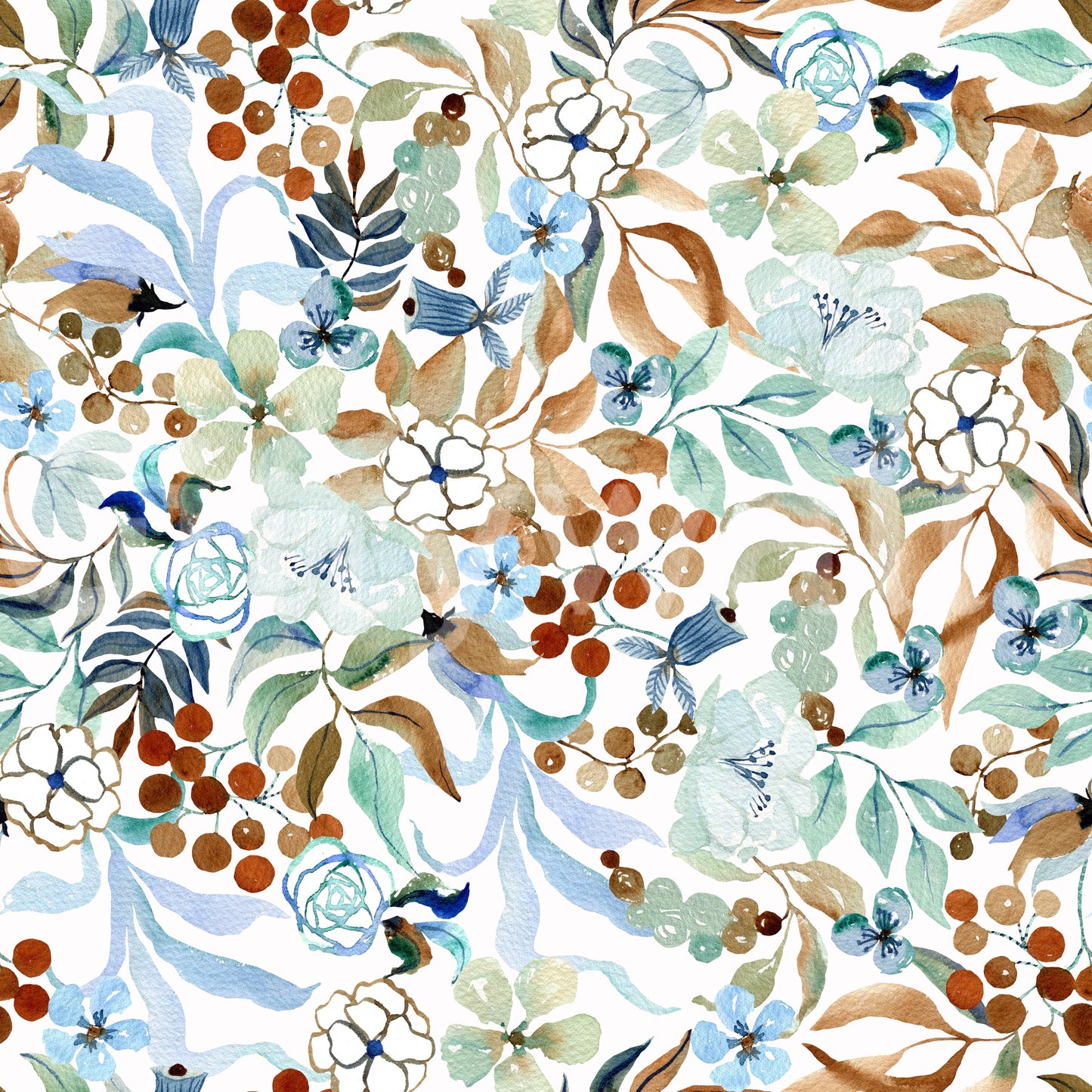Soft Sage and Blue Meadow Pattern Wallpaper⁠