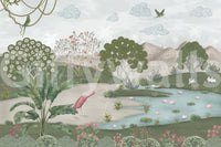Serene Jungle Stream Illustration Wall Mural