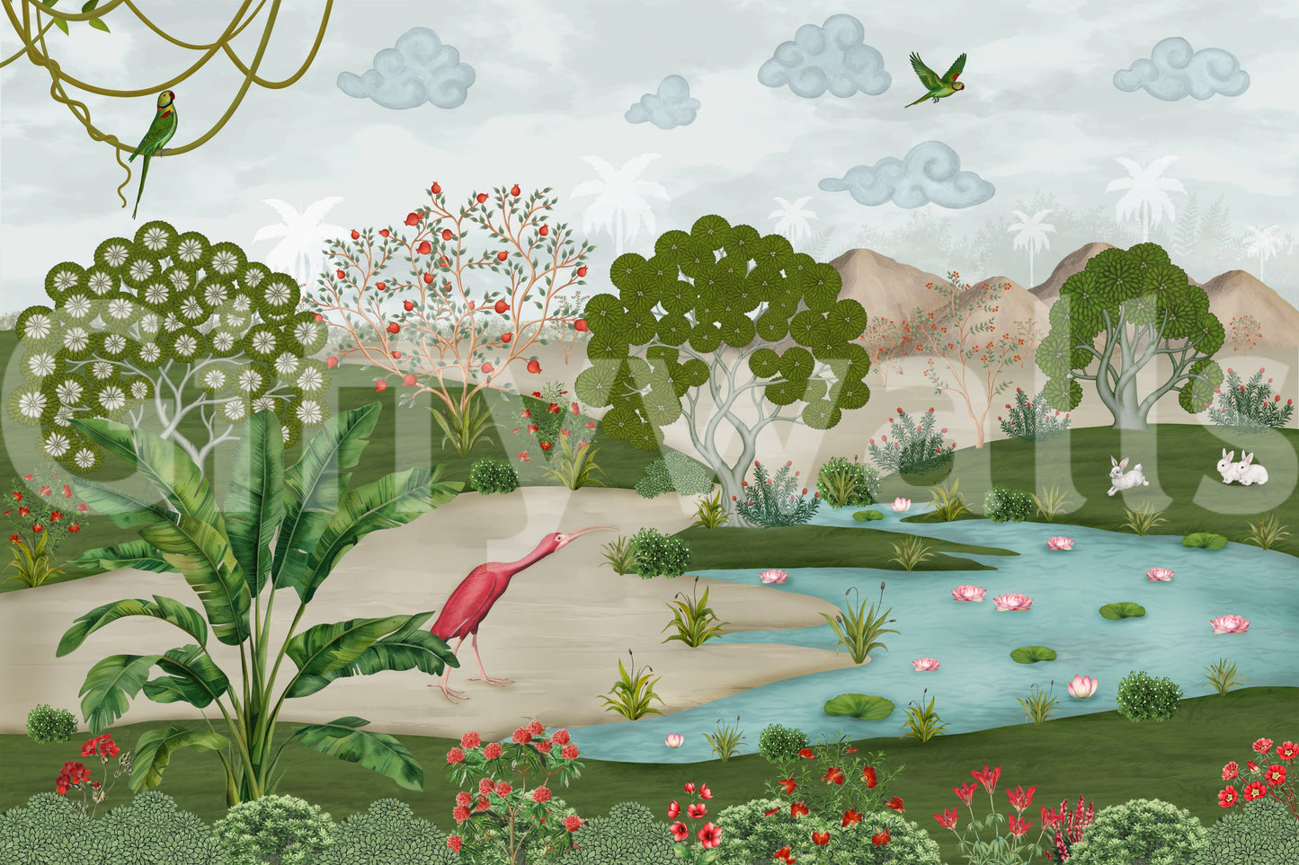 Enchanted Riverbank Flora Wall Mural
