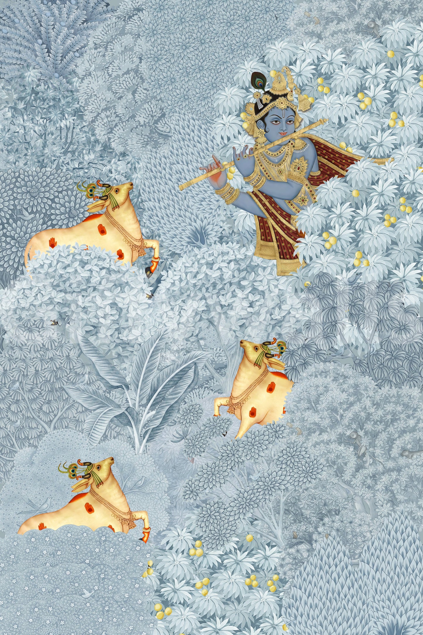 Krishna and Cows Forest Scene Wall Mural