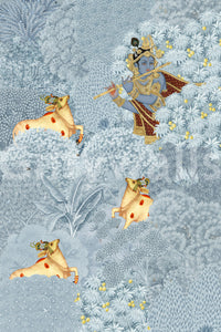 Krishna and Cows Forest Scene Wall Mural