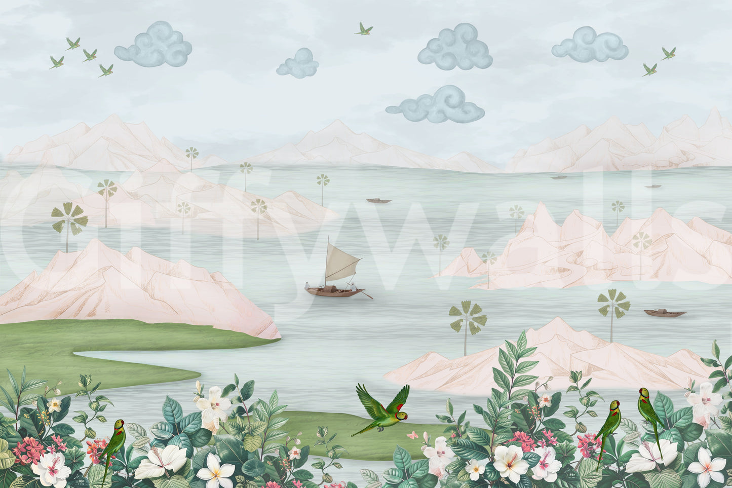 Exotic Parrot and Floral Haven Wall Mural