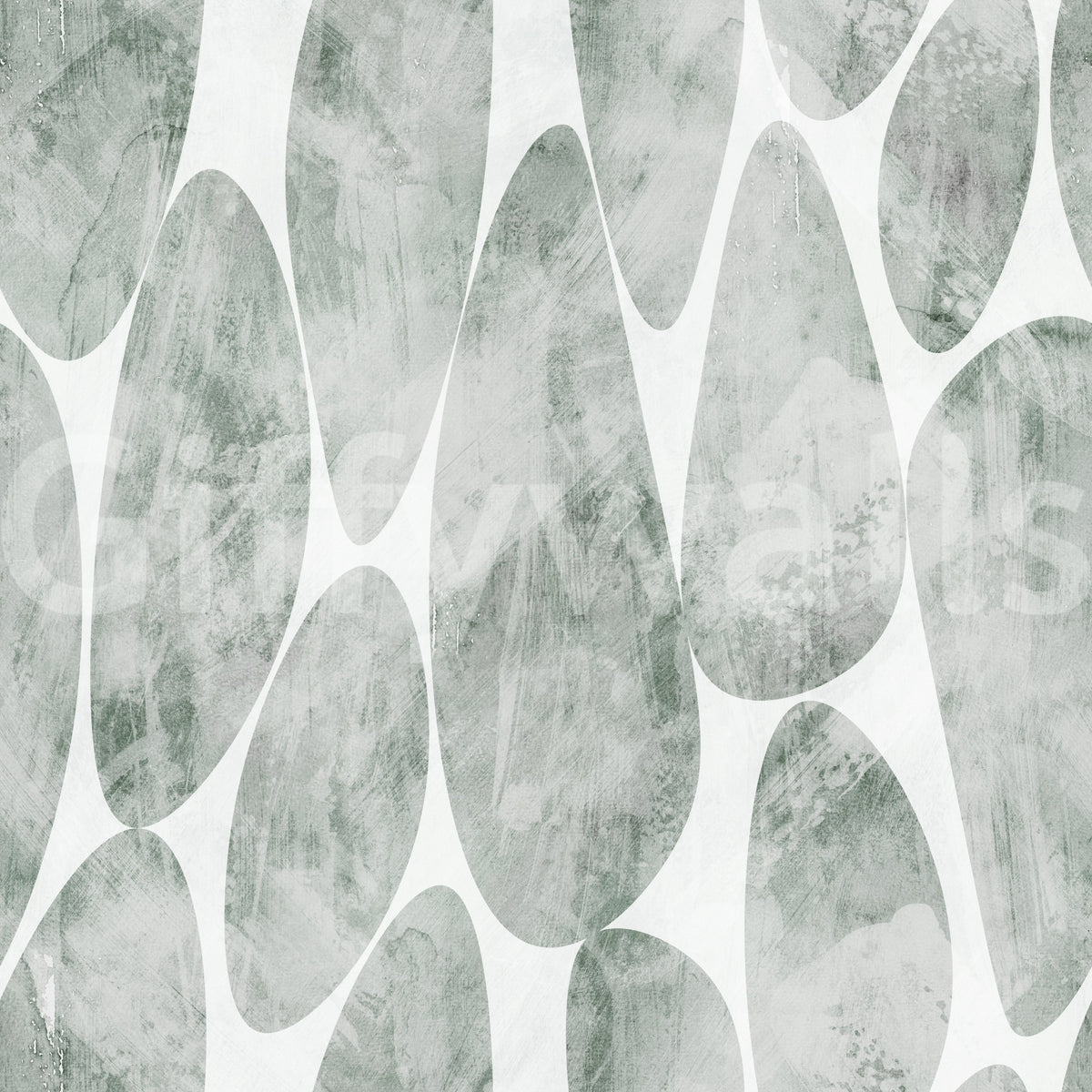 Foliage shapes layer over cream on the Muted Sage Pebbled wallpaper. GD12219
