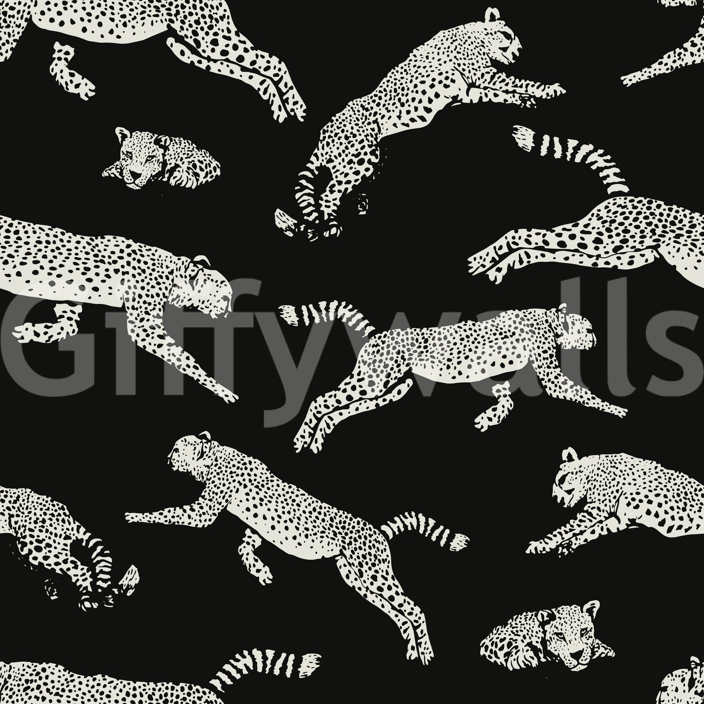 Monochrome Cheetah Motion Pattern Wallpaper⁠