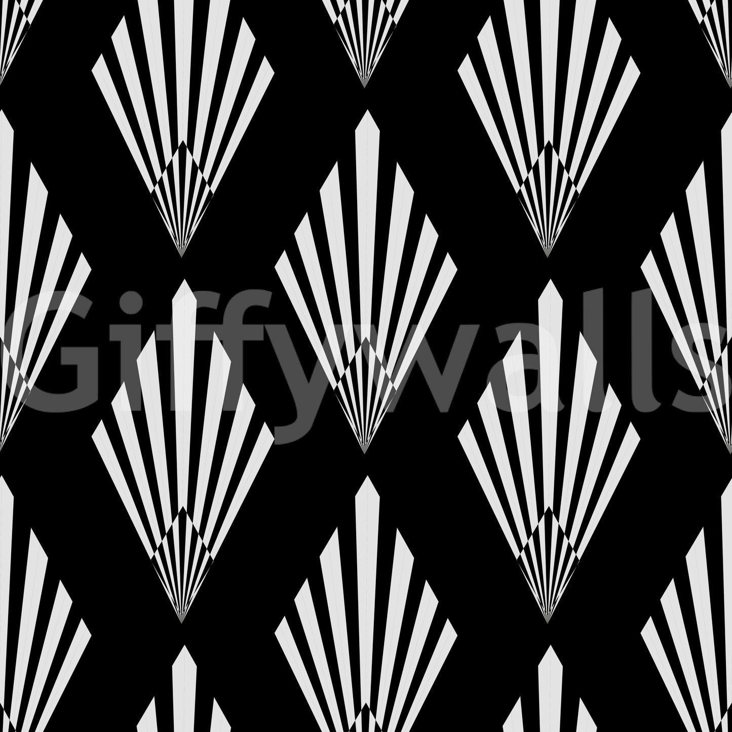 Monochromatic Art Deco Fan Pattern Wallpaper⁠