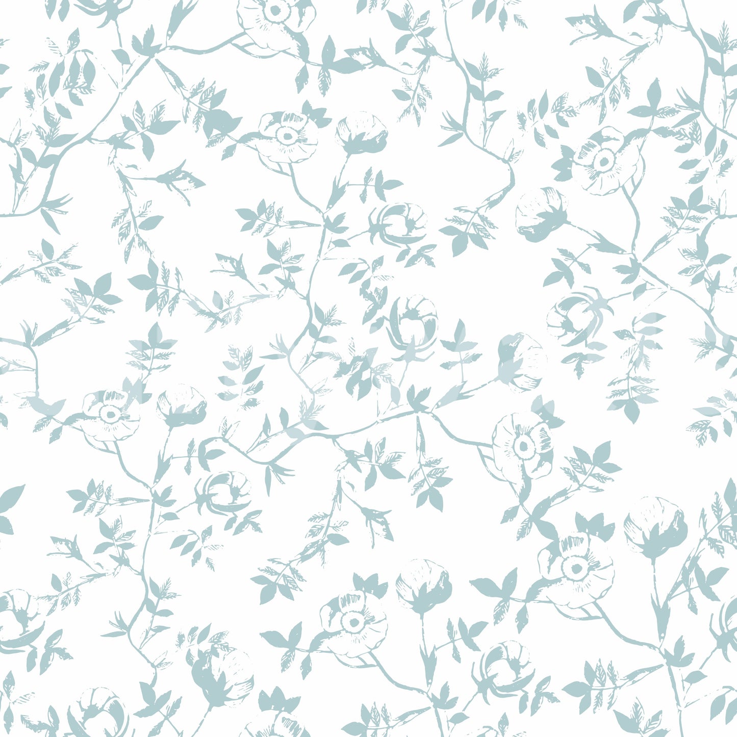 Serene Blue Floral Sketch Wallpaper⁠