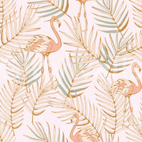 Pink Flamingo Tropical Palm Retreat Wallpaper⁠