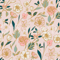 Soft Blush Botanical Garden Illustration Wallpaper⁠