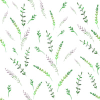 Minimalist greenery wallpaper swatch showing green and lilac leaf sprigs GD12282