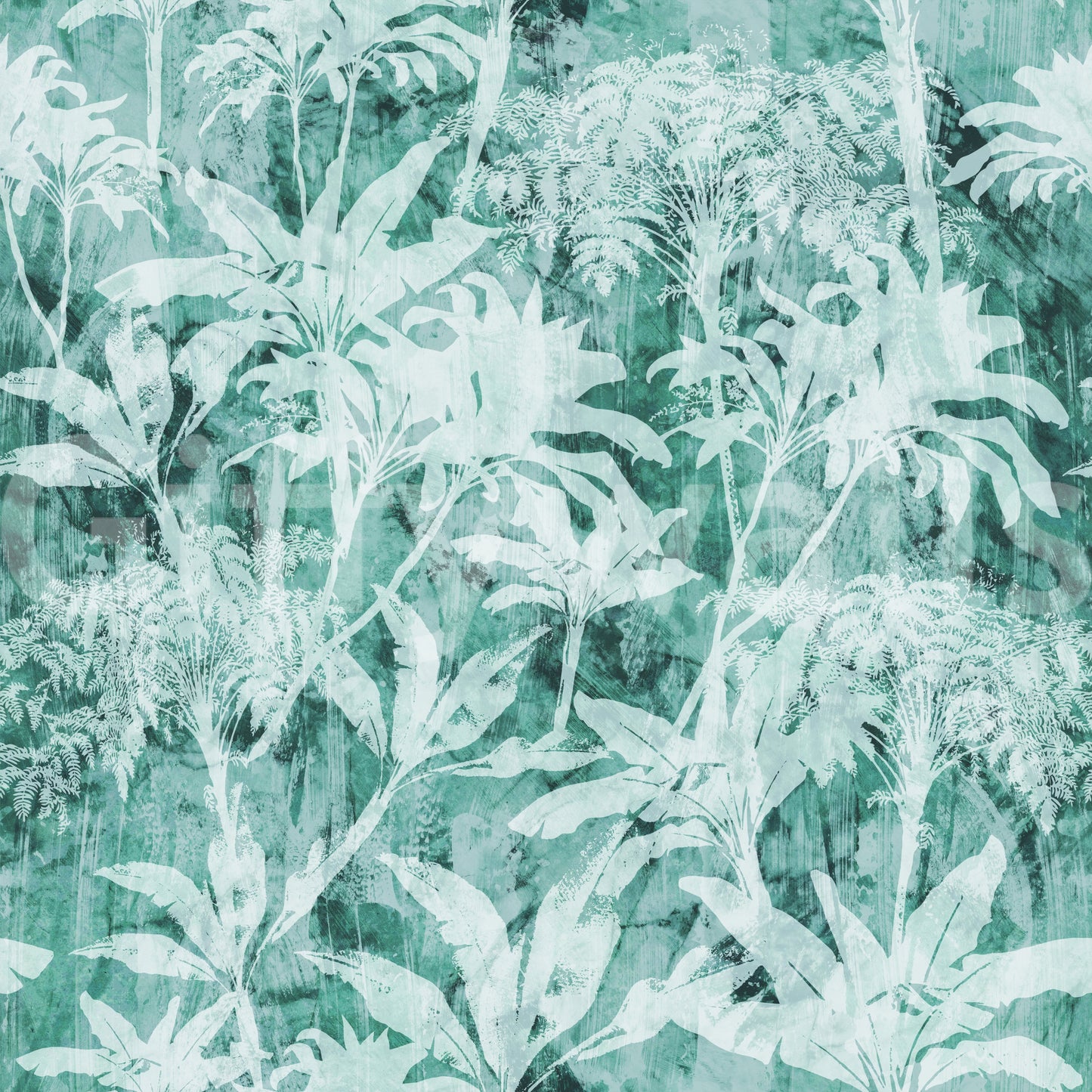 Teal Tropical Botanical Foliage Wallpaper⁠