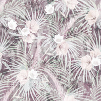 Muted Tropical Palm and Floral Drift Wallpaper⁠