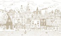 Whimsical Feline Village Scene Wall Mural