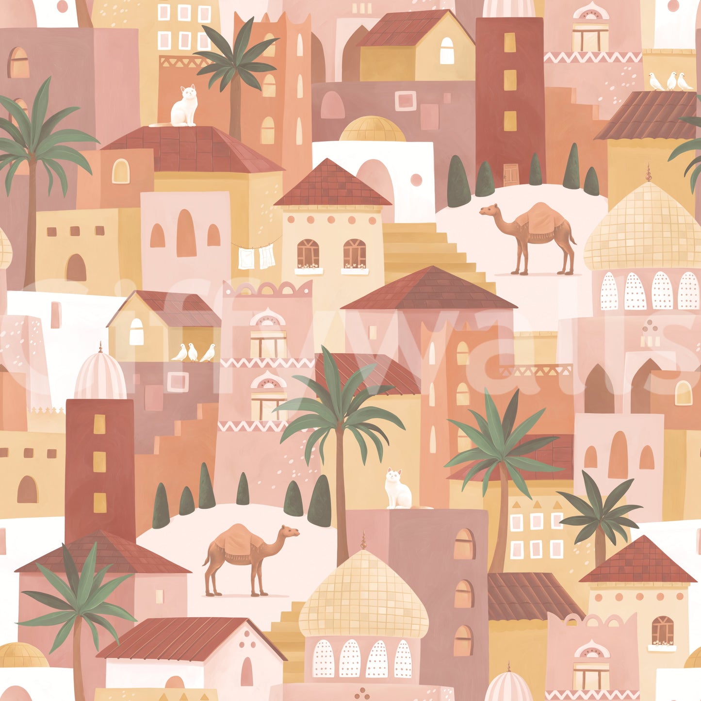 Ancient City Palm Grove Motif Wallpaper⁠