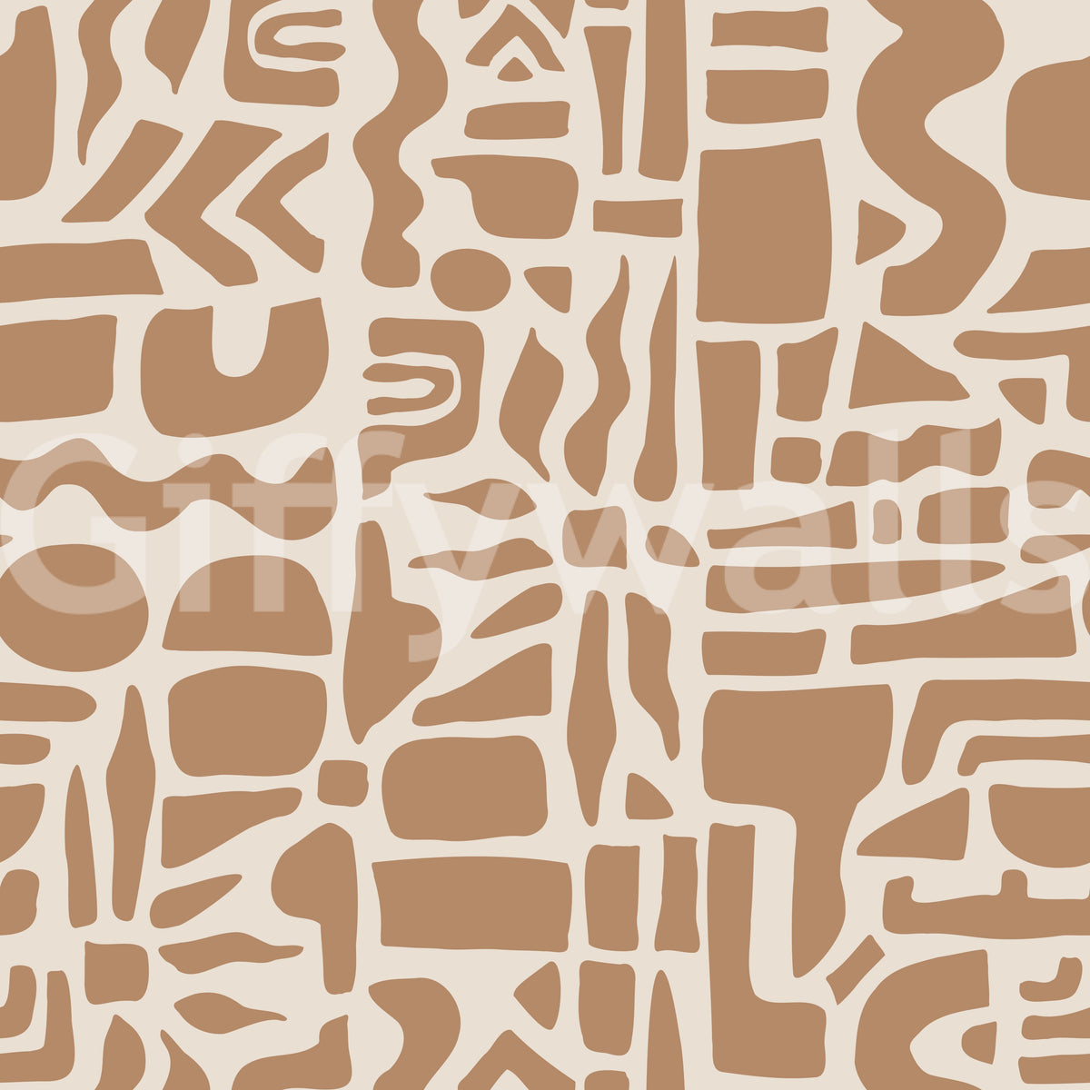 Close-up of the abstract earth toned organic shapes design in terracotta GD12478