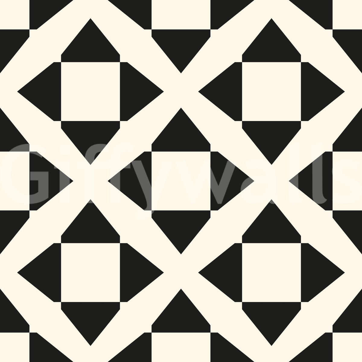 Black and cream minimalist diamond grid lattice pattern shown flat GD12504