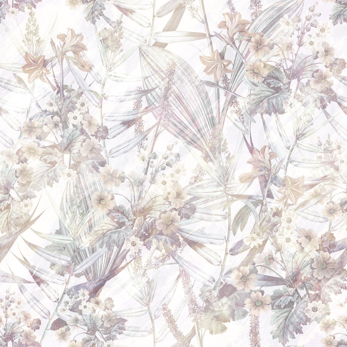 Soft lilac and blush ethereal meadow botanical bloom pattern shown flat GD12505