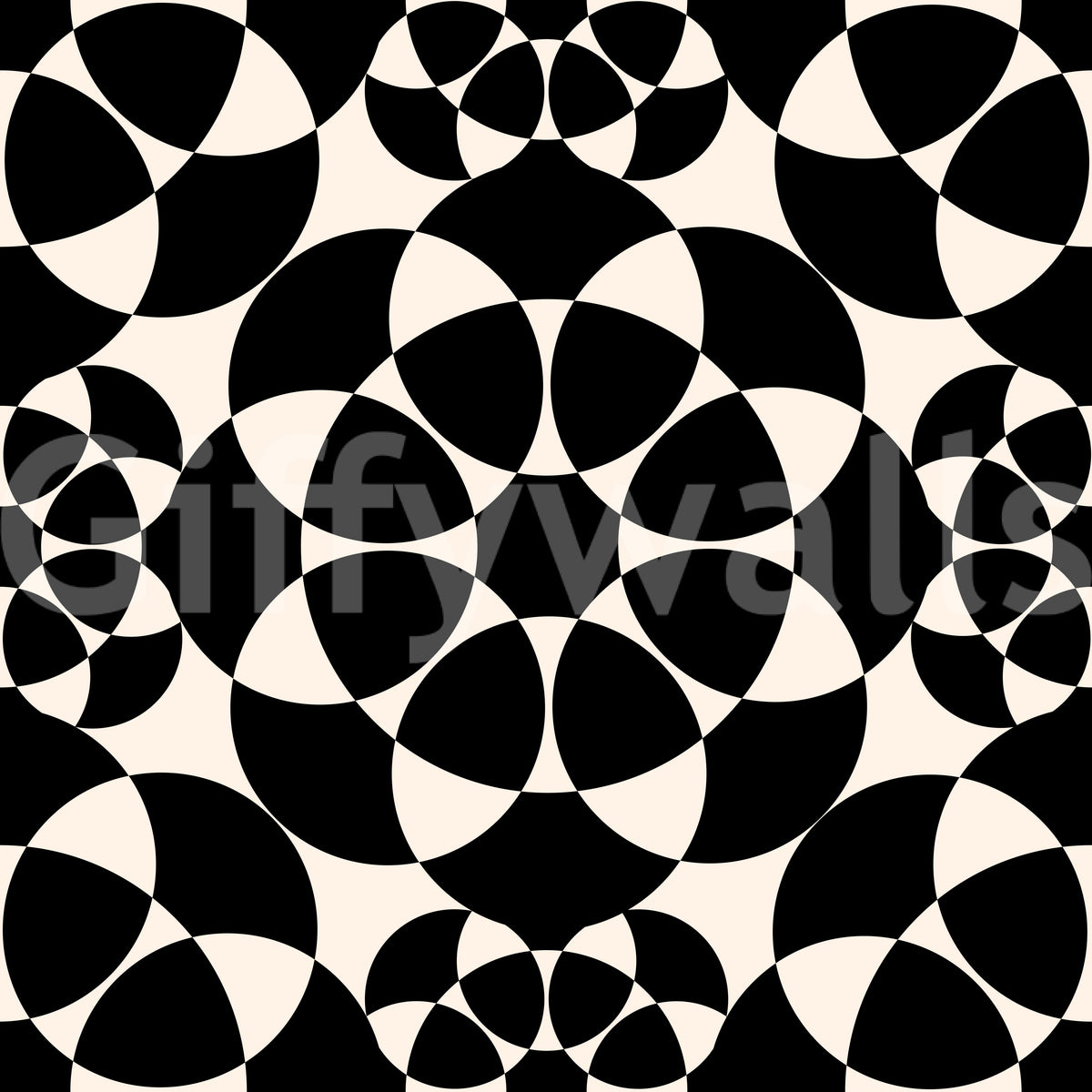 Black and cream geometric monochrome circle grid pattern shown flat GD12506