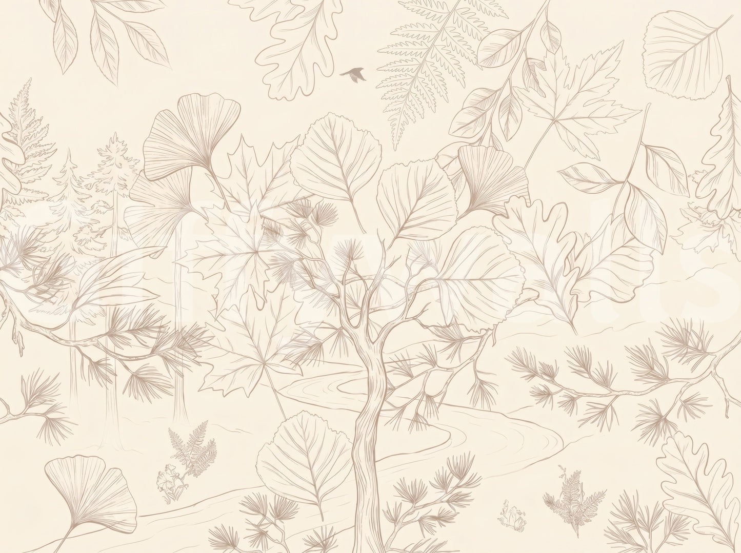 Serene Forest Sketch Wall Mural