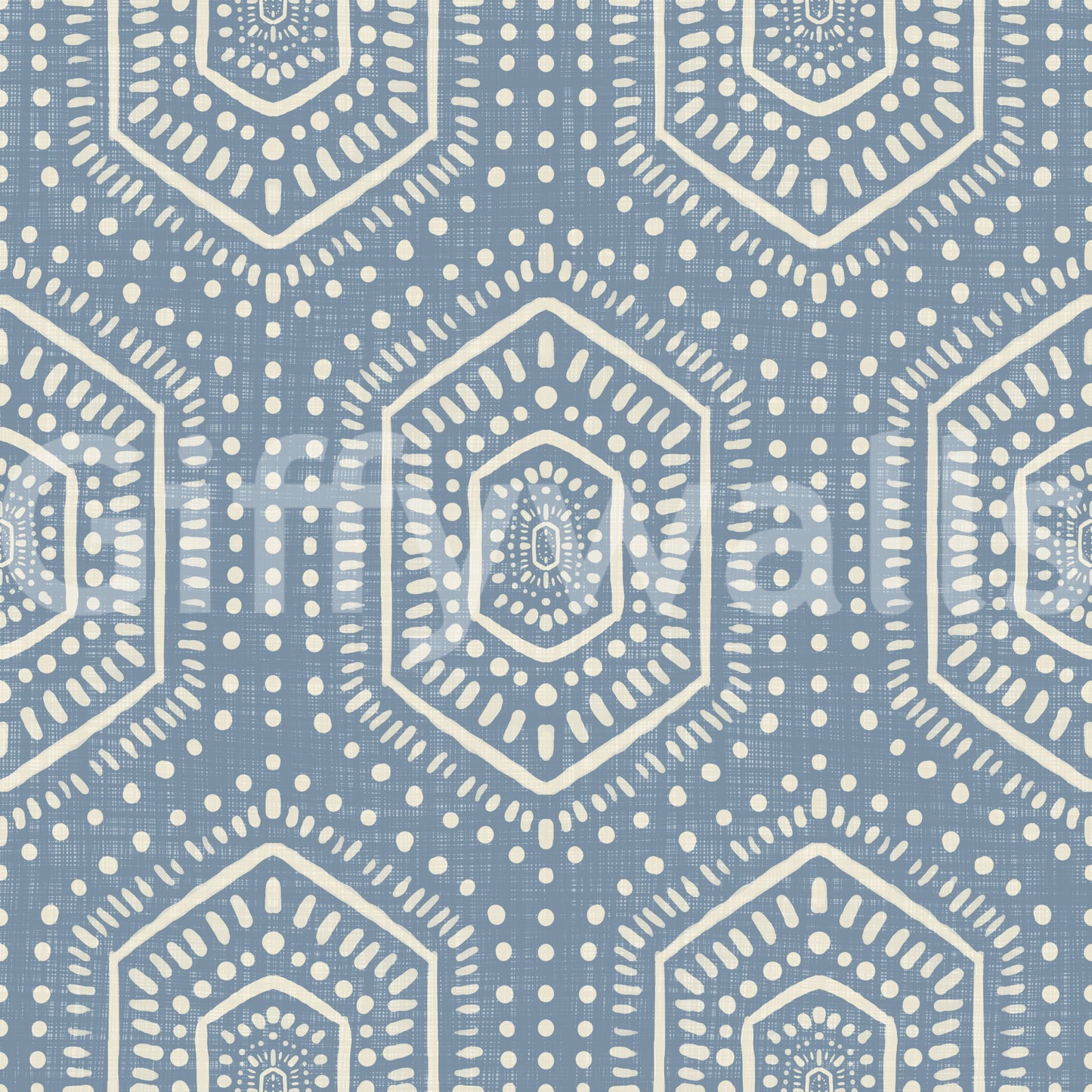 Boho Painted - Abstract Mudcloth Hexagons Tribal Geometric Pattern Jeans Jacket Blue Wallpaper⁠