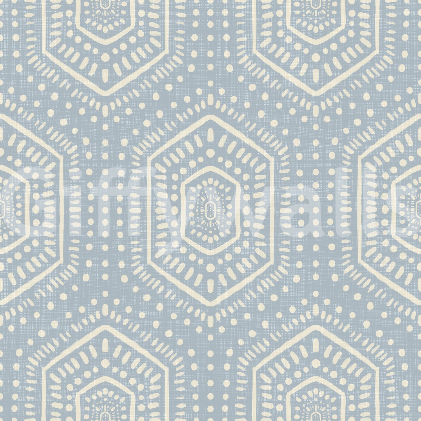 Boho Painted - Abstract Mudcloth Hexagons Tribal Geometric Pattern French Blue Wallpaper⁠
