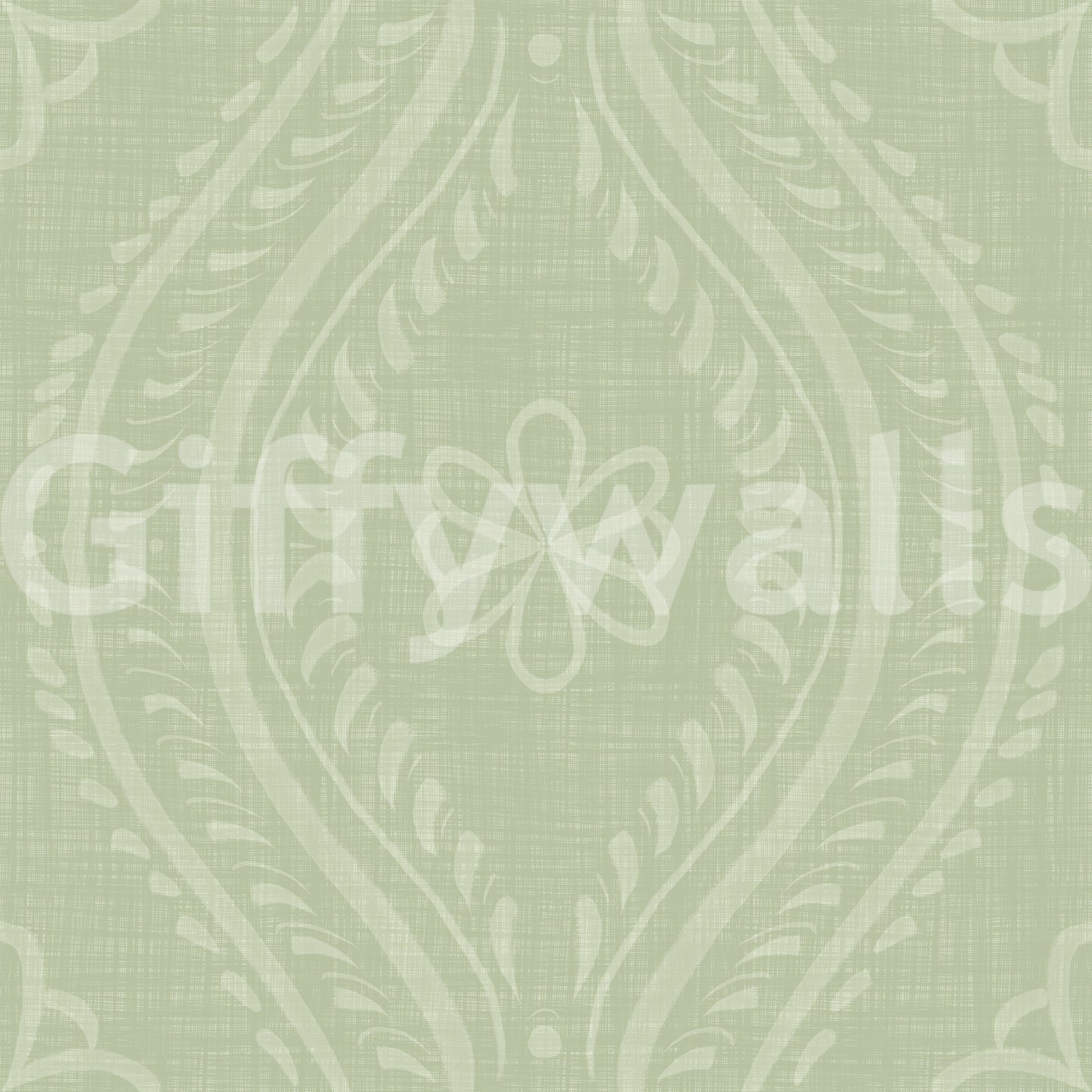 Faded Ogee Damask - Chopped Dill Wallpaper⁠