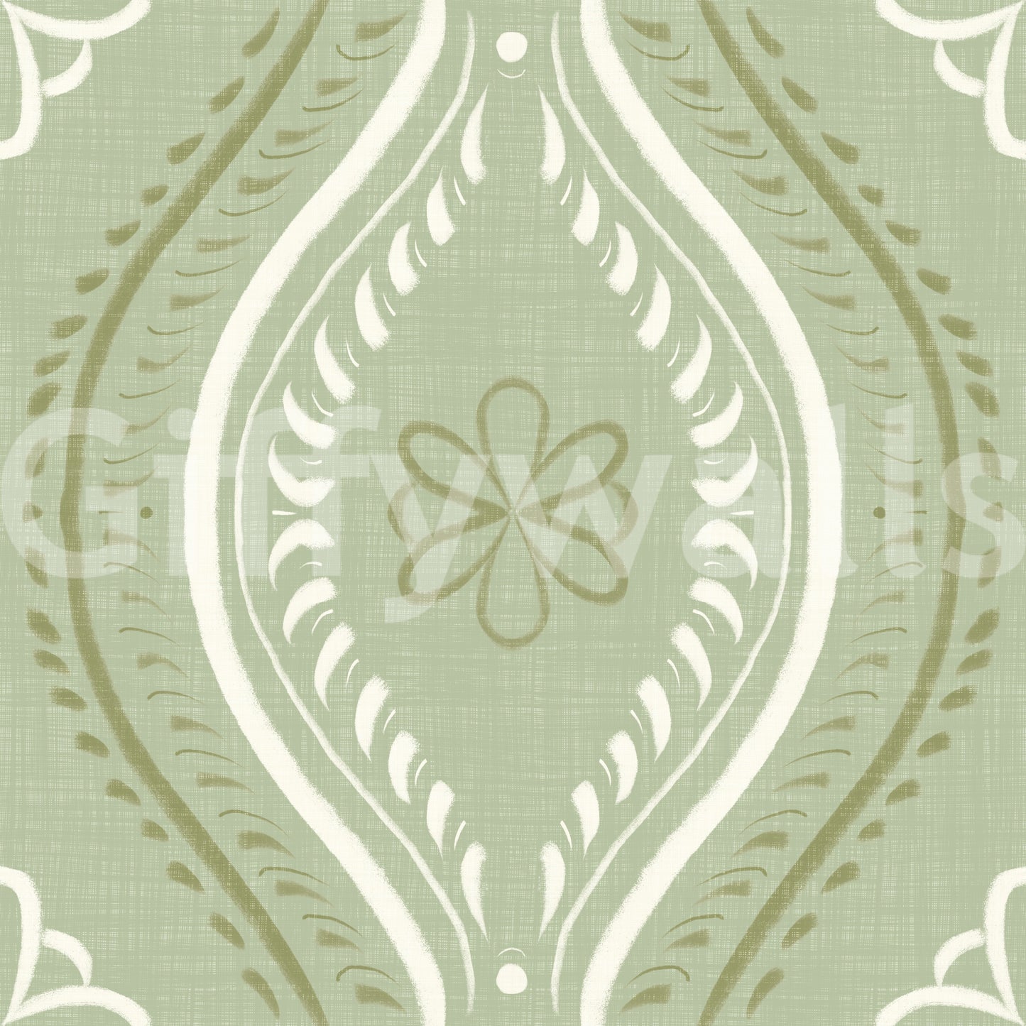 Faded Ogee Damask - Grandmillennial Green Wallpaper⁠